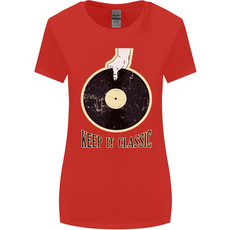 Vinyl Records Keep it Classic DJ Decks Womens Wider Cut T-Shirt Red