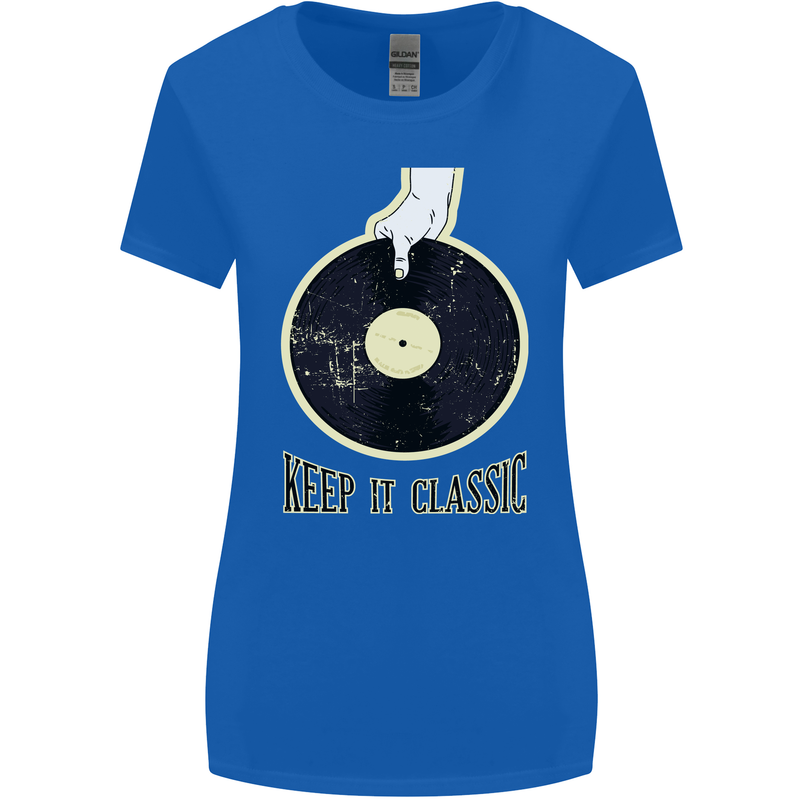 Vinyl Records Keep it Classic DJ Decks Womens Wider Cut T-Shirt Royal Blue