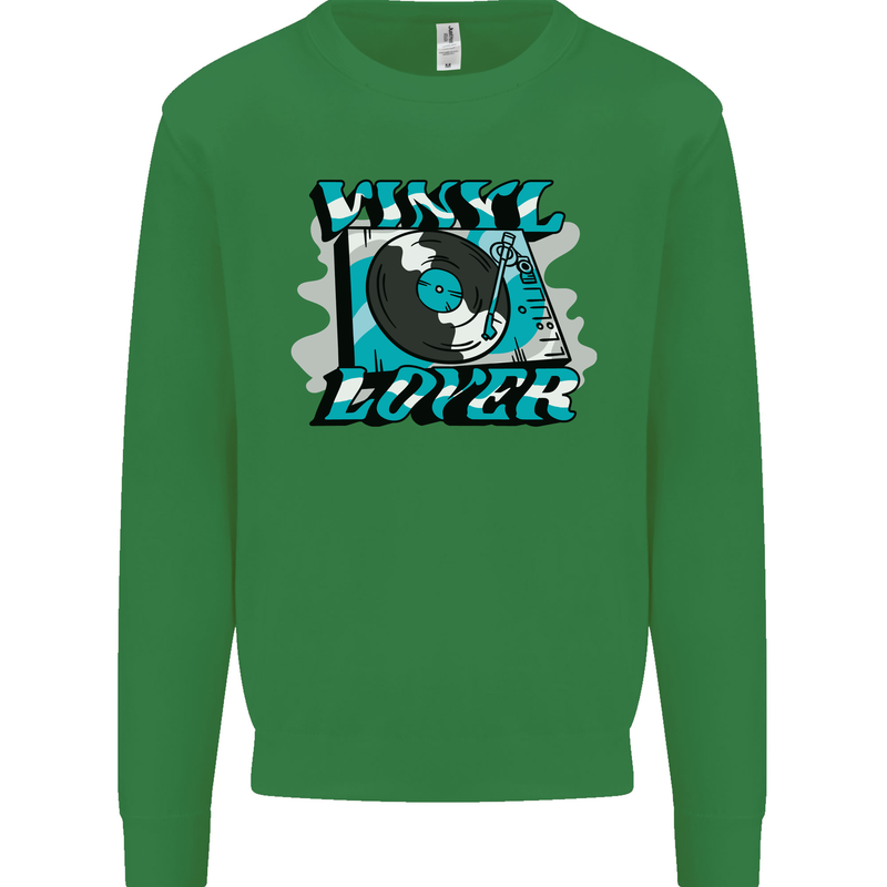 Vinyl Records Lover DJ Decks Turntable Kids Sweatshirt Jumper Irish Green