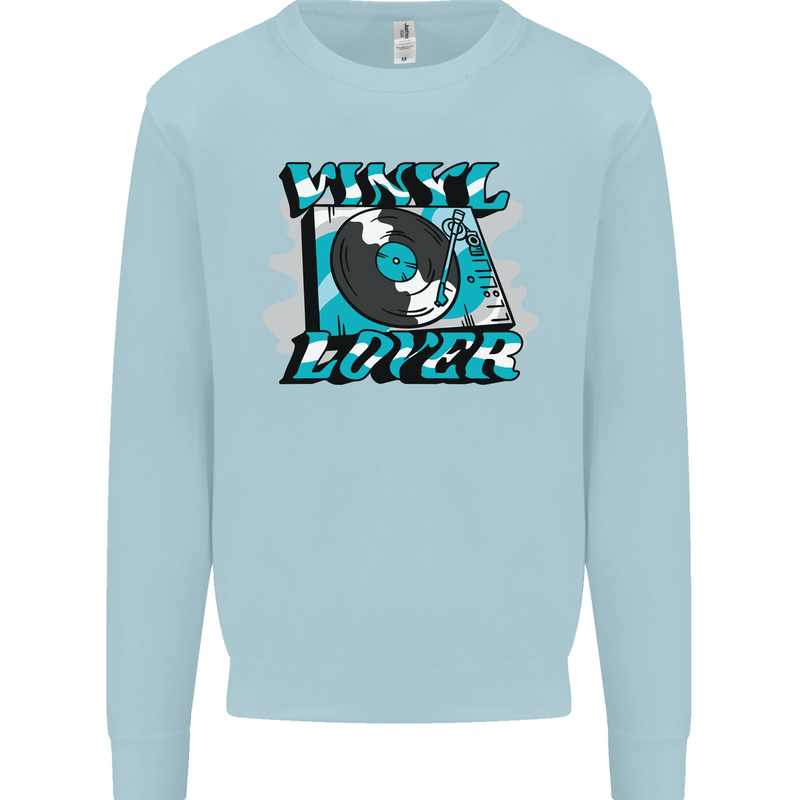 Vinyl Records Lover DJ Decks Turntable Kids Sweatshirt Jumper Light Blue