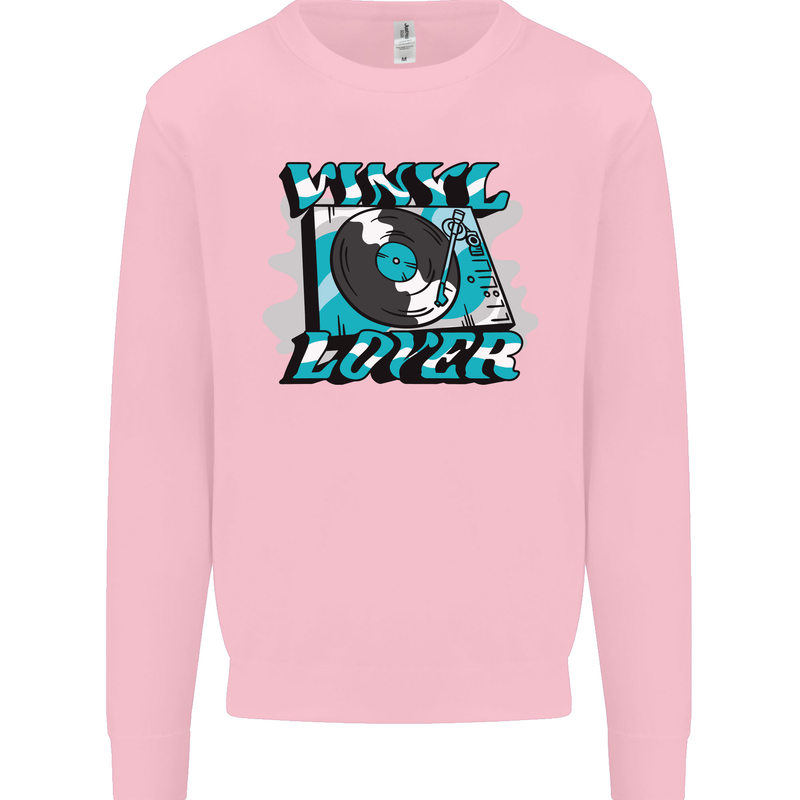 Vinyl Records Lover DJ Decks Turntable Kids Sweatshirt Jumper Light Pink