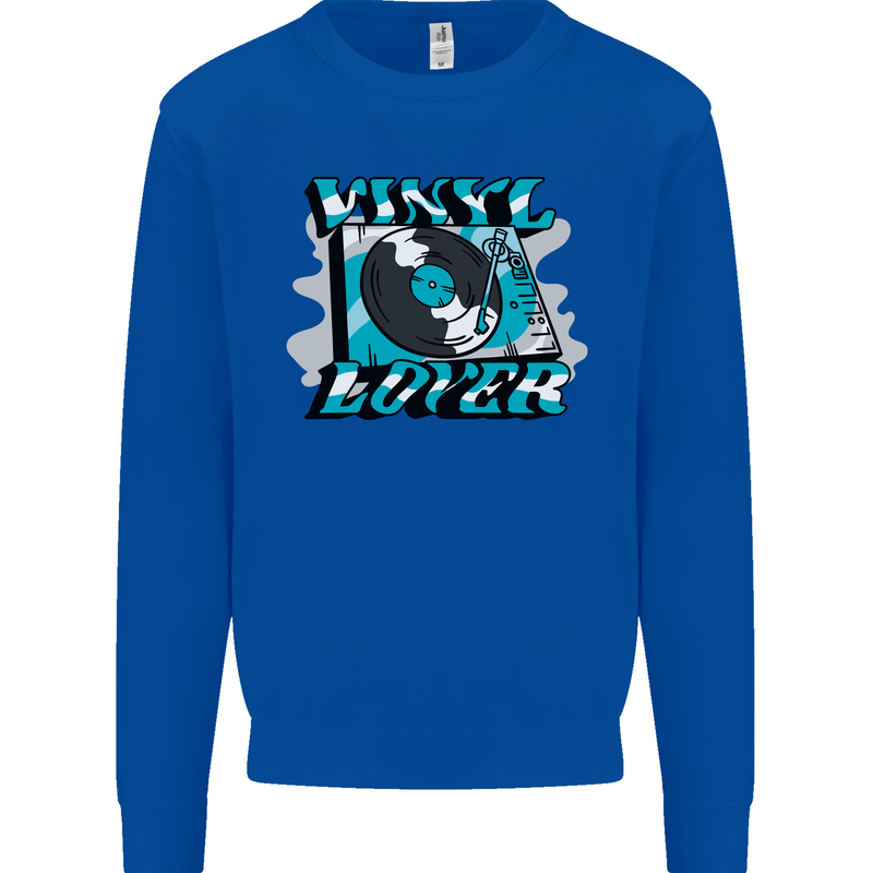 Vinyl Records Lover DJ Decks Turntable Kids Sweatshirt Jumper Royal Blue