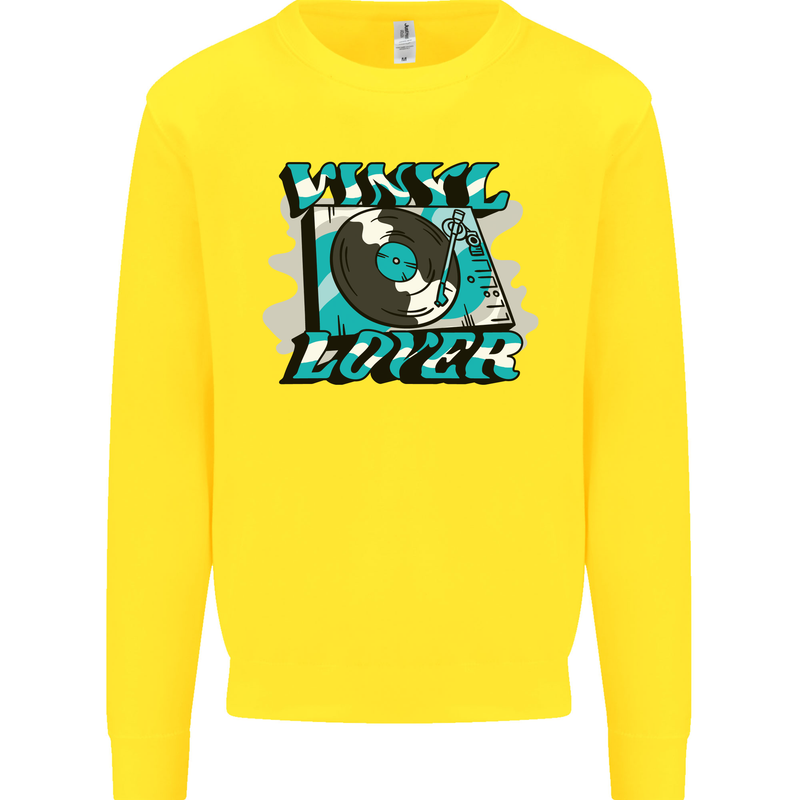 Vinyl Records Lover DJ Decks Turntable Kids Sweatshirt Jumper Yellow