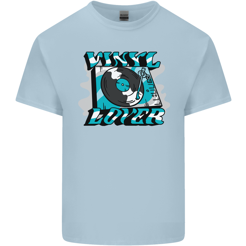 Vinyl Records Lover DJ Decks Turntable Mens Cotton T-Shirt Tee Top Light Blue