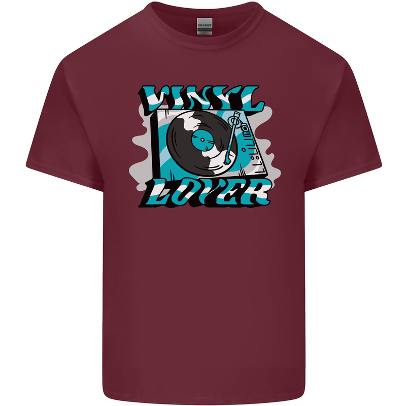 Vinyl Records Lover DJ Decks Turntable Mens Cotton T-Shirt Tee Top Maroon