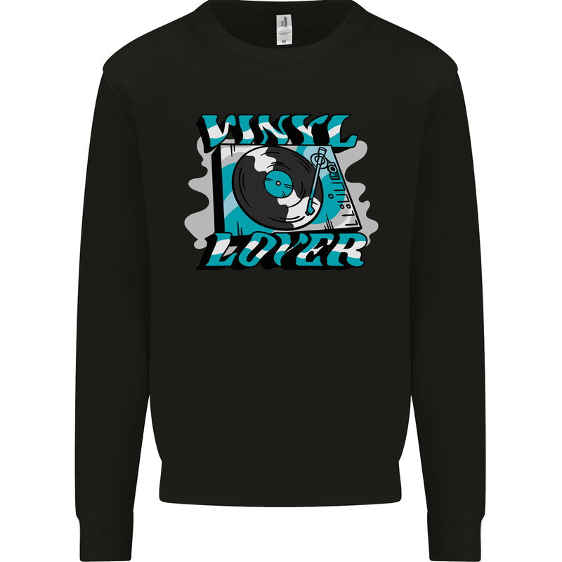 Vinyl Records Lover DJ Decks Turntable Mens Sweatshirt Jumper Black