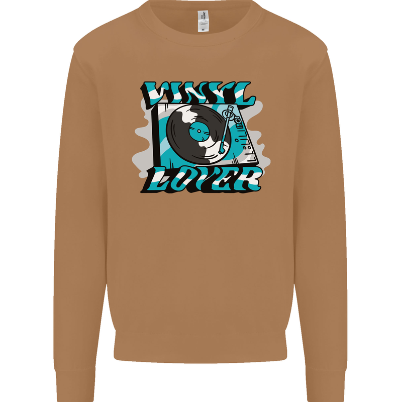 Vinyl Records Lover DJ Decks Turntable Mens Sweatshirt Jumper Caramel Latte