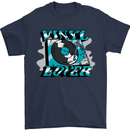 Vinyl Records Lover DJ Decks Turntable Mens T-Shirt 100% Cotton Navy Blue