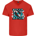 Vinyl Records Lover DJ Decks Turntable Mens V-Neck Cotton T-Shirt Red