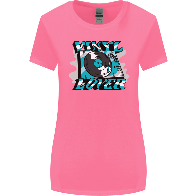 Vinyl Records Lover DJ Decks Turntable Womens Wider Cut T-Shirt Azalea