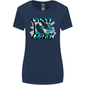 Vinyl Records Lover DJ Decks Turntable Womens Wider Cut T-Shirt Navy Blue