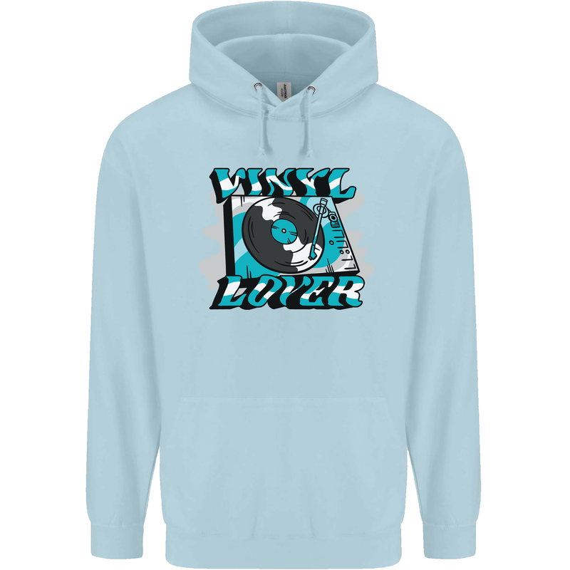 Vinyl Records Lover Decks Turntable DJ Childrens Kids Hoodie Light Blue