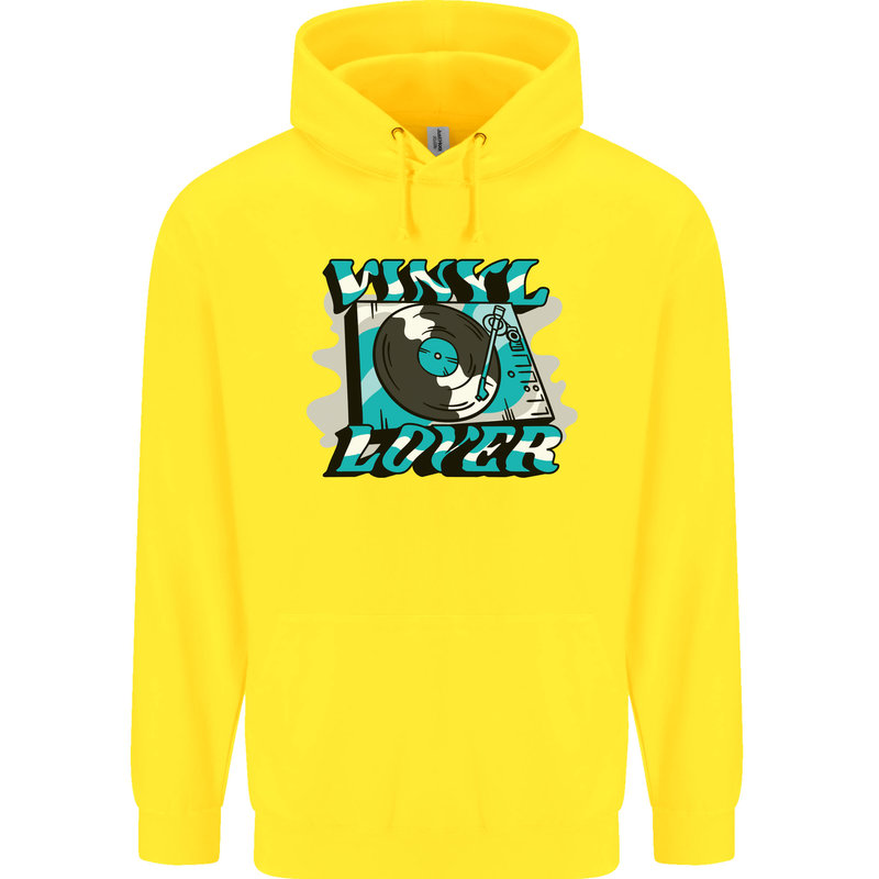 Vinyl Records Lover Decks Turntable DJ Childrens Kids Hoodie Yellow