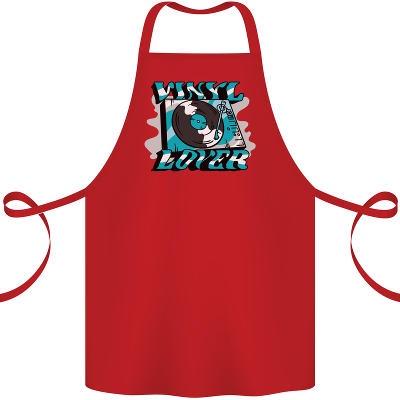 Vinyl Records Lover Decks Turntable DJ Cotton Apron 100% Organic Red