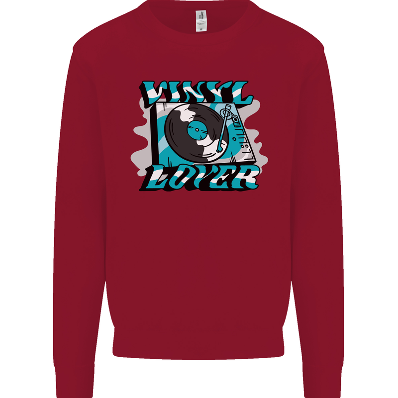 Vinyl Records Lover Decks Turntable DJ Kids Sweatshirt Jumper Red