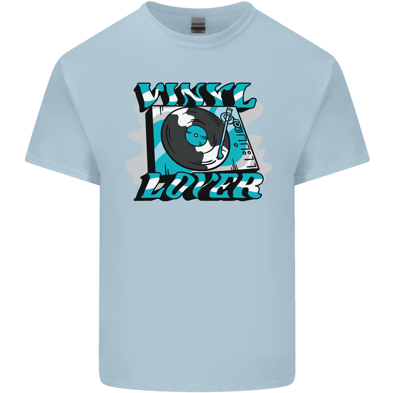 Vinyl Records Lover Decks Turntable DJ Mens Cotton T-Shirt Tee Top Light Blue