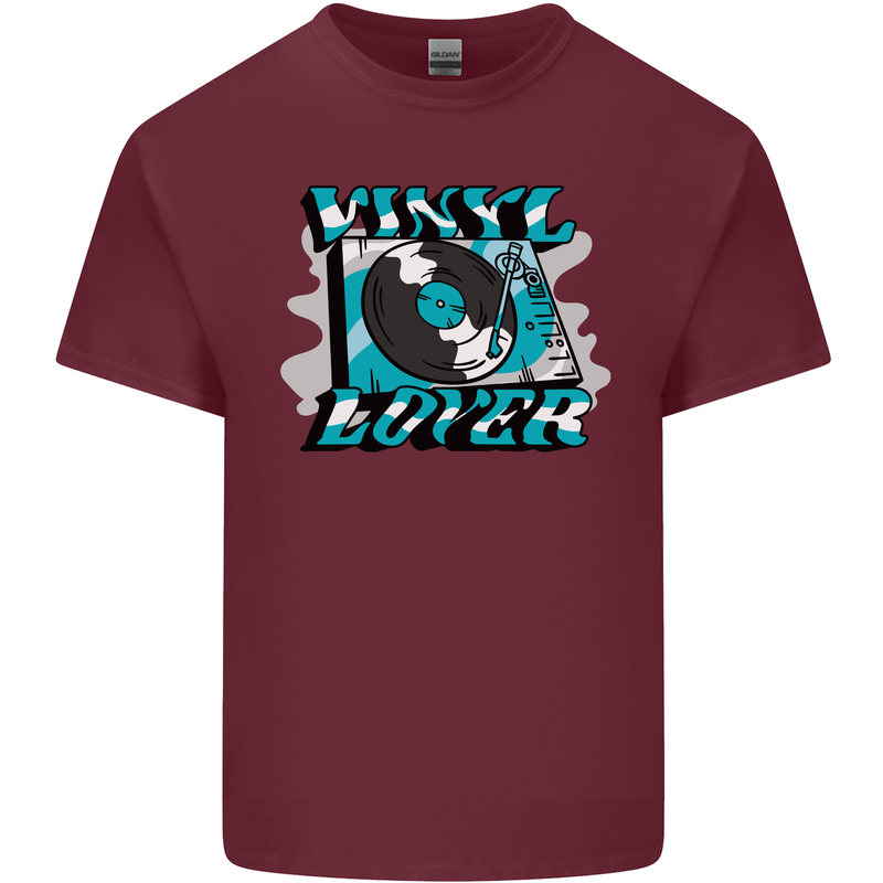 Vinyl Records Lover Decks Turntable DJ Mens Cotton T-Shirt Tee Top Maroon