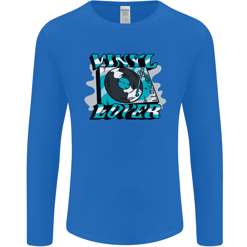 Vinyl Records Lover Decks Turntable DJ Mens Long Sleeve T-Shirt Royal Blue