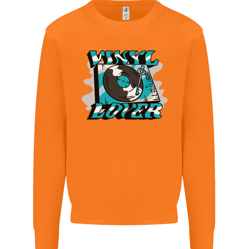 Vinyl Records Lover Decks Turntable DJ Mens Sweatshirt Jumper Orange