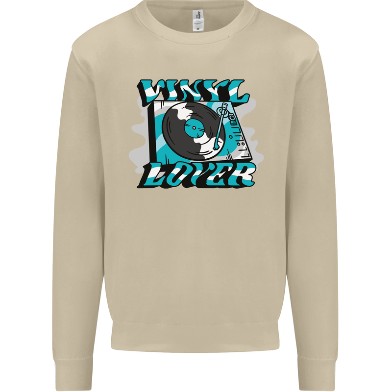 Vinyl Records Lover Decks Turntable DJ Mens Sweatshirt Jumper Sand