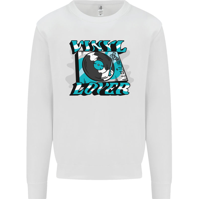 Vinyl Records Lover Decks Turntable DJ Mens Sweatshirt Jumper White