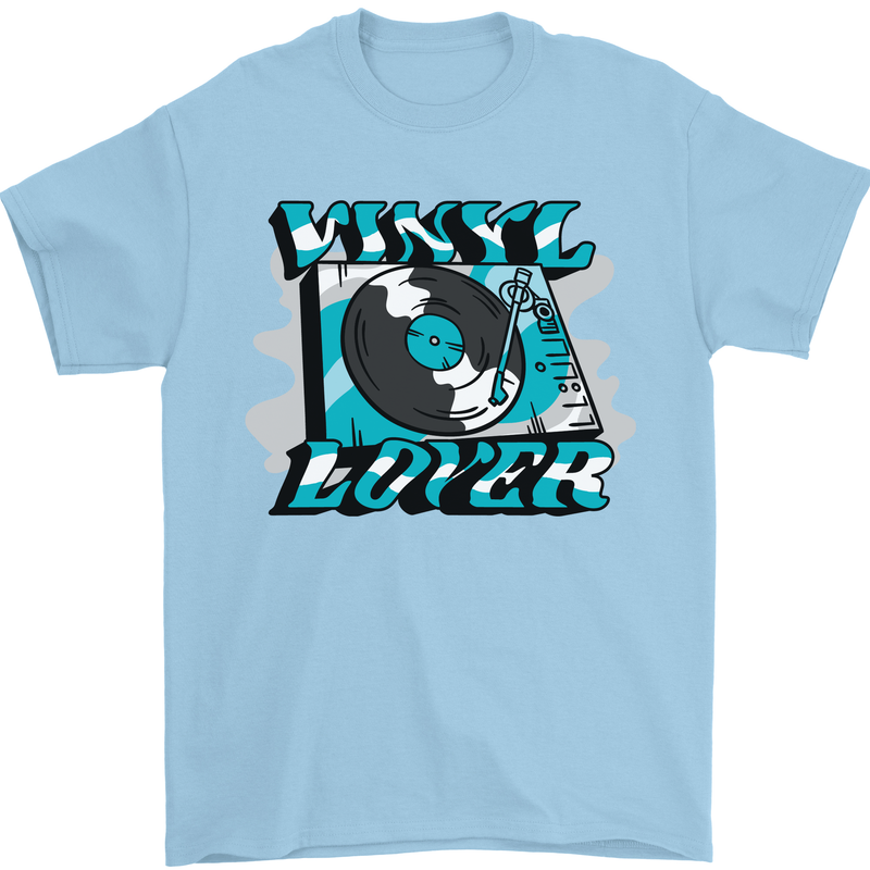 Vinyl Records Lover Decks Turntable DJ Mens T-Shirt 100% Cotton Light Blue