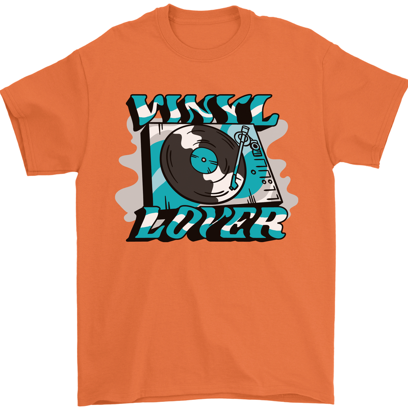 Vinyl Records Lover Decks Turntable DJ Mens T-Shirt 100% Cotton Orange