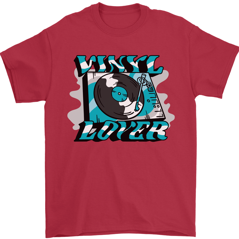 Vinyl Records Lover Decks Turntable DJ Mens T-Shirt 100% Cotton Red