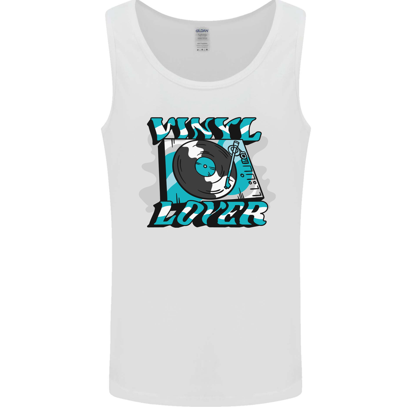 Vinyl Records Lover Decks Turntable DJ Mens Vest Tank Top White