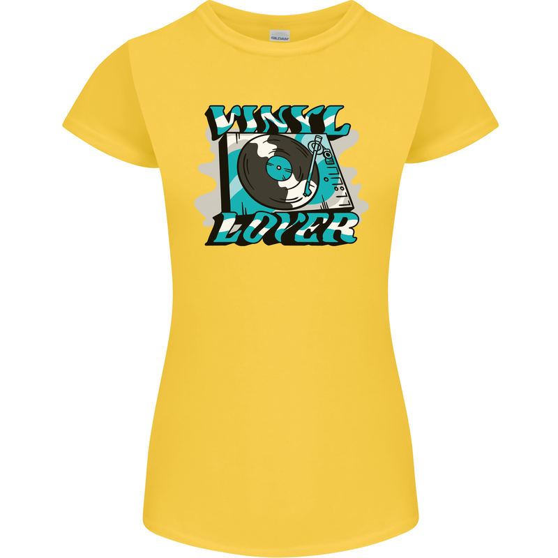 Vinyl Records Lover Decks Turntable DJ Womens Petite Cut T-Shirt Yellow