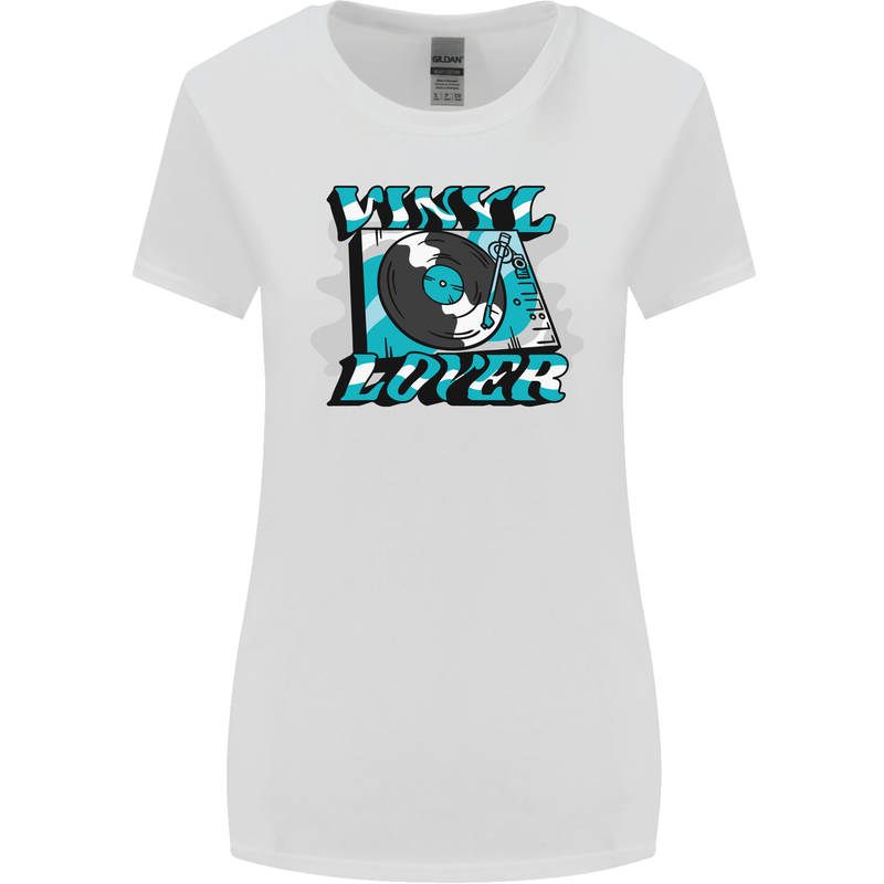 Vinyl Records Lover Decks Turntable DJ Womens Wider Cut T-Shirt White