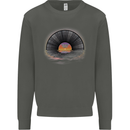 Vinyl Sunset Record LP Turntable Music Kids Sweatshirt Jumper Storm Grey