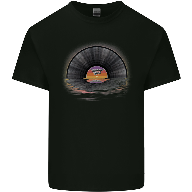 Vinyl Sunset Record LP Turntable Music Mens Cotton T-Shirt Tee Top Black