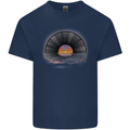 Vinyl Sunset Record LP Turntable Music Mens Cotton T-Shirt Tee Top Navy Blue