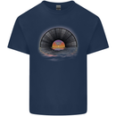 Vinyl Sunset Record LP Turntable Music Mens Cotton T-Shirt Tee Top Navy Blue