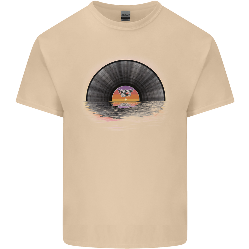 Vinyl Sunset Record LP Turntable Music Mens Cotton T-Shirt Tee Top Sand