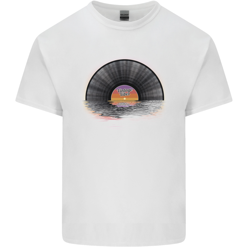Vinyl Sunset Record LP Turntable Music Mens Cotton T-Shirt Tee Top White