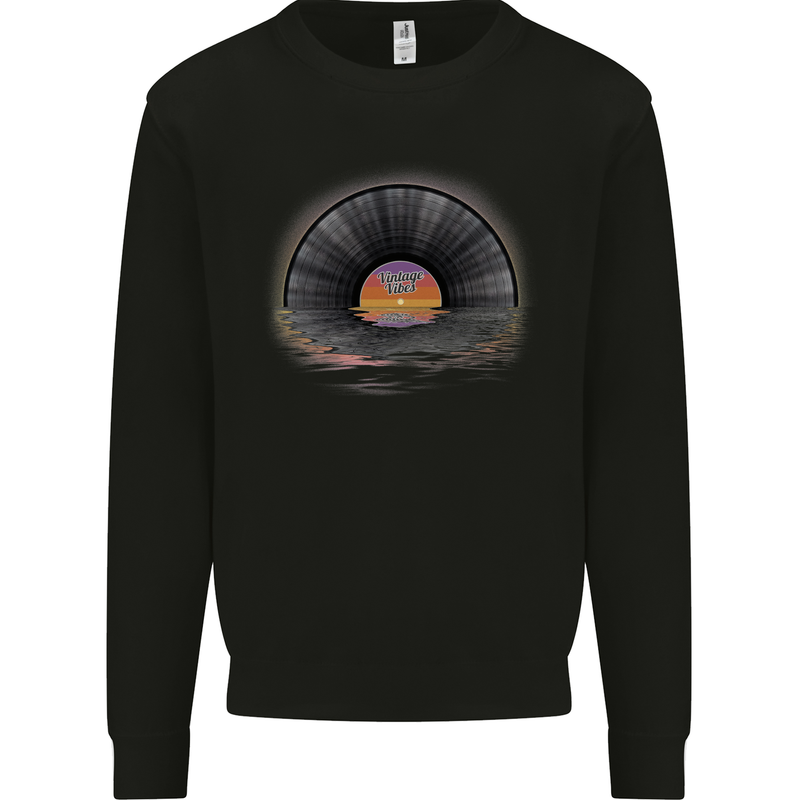 Vinyl Sunset Record LP Turntable Music Mens Sweatshirt Jumper Black