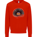 Vinyl Sunset Record LP Turntable Music Mens Sweatshirt Jumper Bright Red
