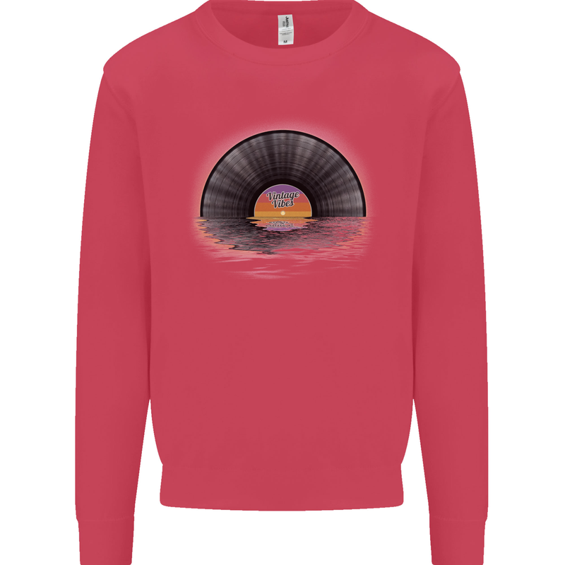 Vinyl Sunset Record LP Turntable Music Mens Sweatshirt Jumper Heliconia
