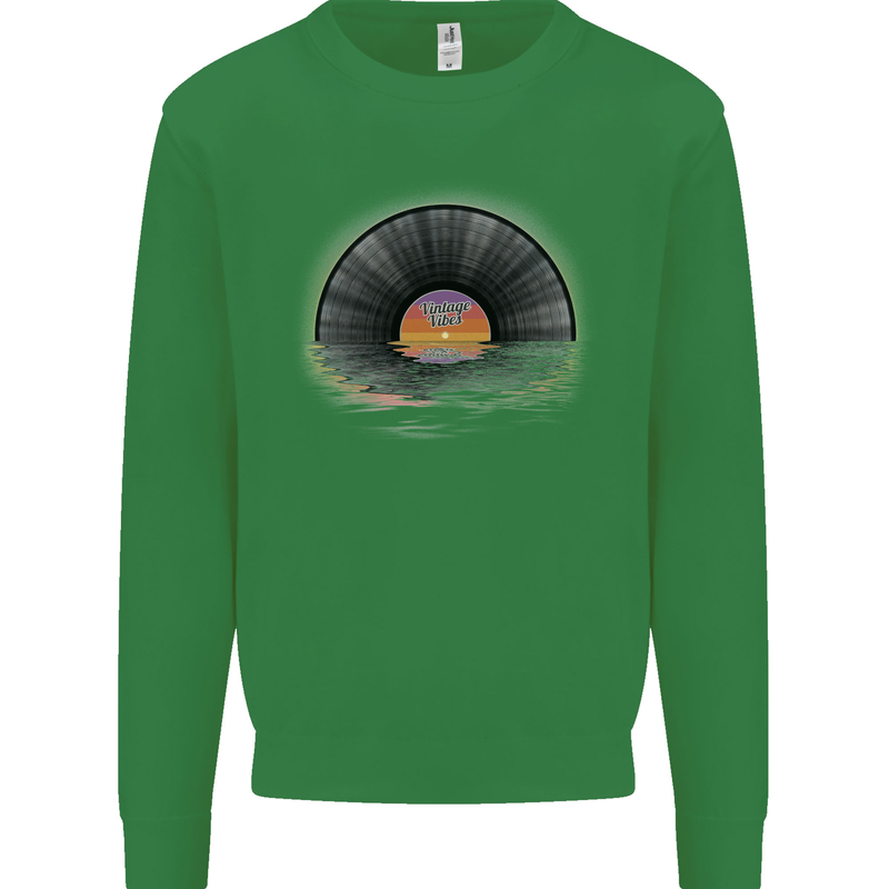 Vinyl Sunset Record LP Turntable Music Mens Sweatshirt Jumper Irish Green