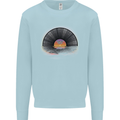 Vinyl Sunset Record LP Turntable Music Mens Sweatshirt Jumper Light Blue