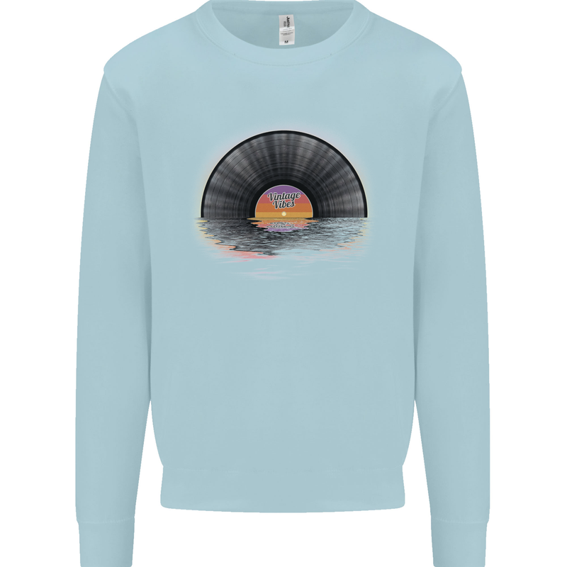 Vinyl Sunset Record LP Turntable Music Mens Sweatshirt Jumper Light Blue