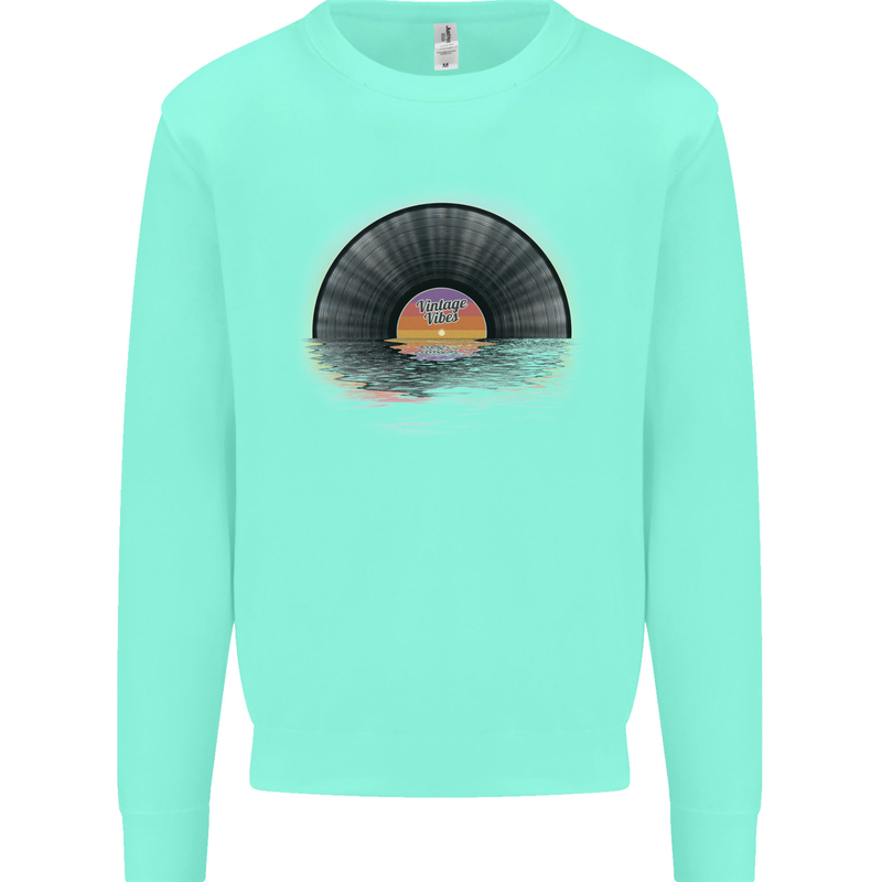Vinyl Sunset Record LP Turntable Music Mens Sweatshirt Jumper Peppermint
