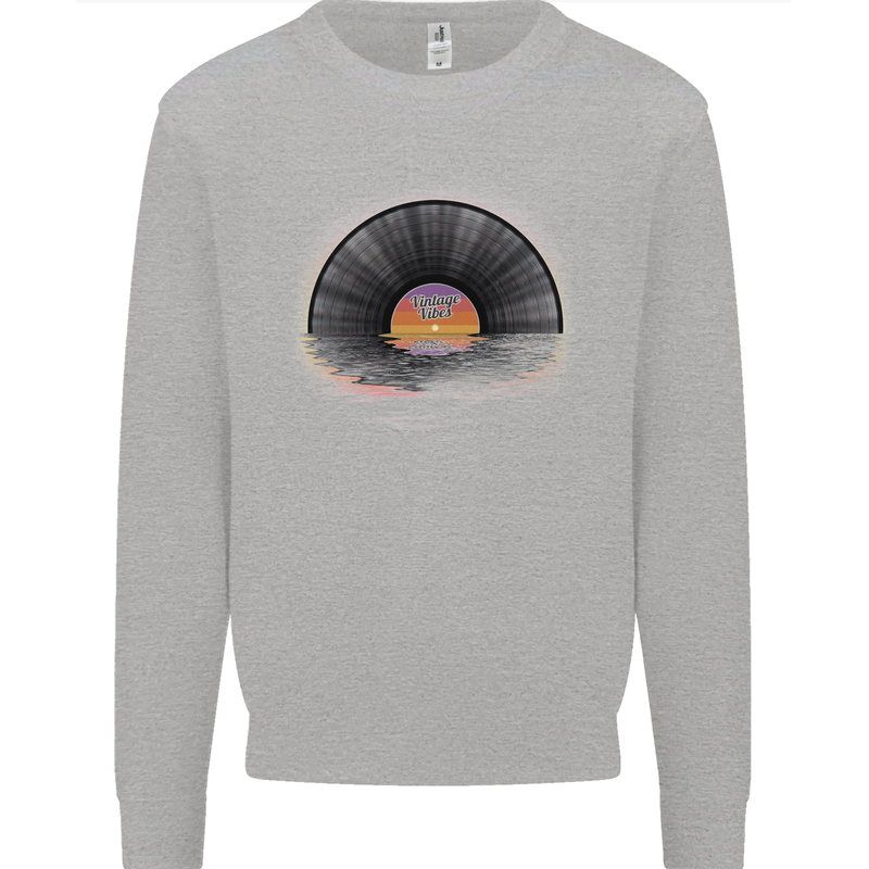 Vinyl Sunset Record LP Turntable Music Mens Sweatshirt Jumper Sports Grey
