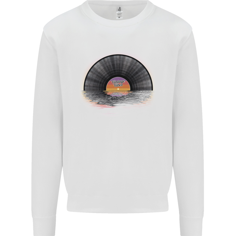Vinyl Sunset Record LP Turntable Music Mens Sweatshirt Jumper White