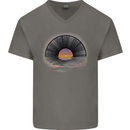 Vinyl Sunset Record LP Turntable Music Mens V-Neck Cotton T-Shirt Charcoal