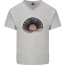 Vinyl Sunset Record LP Turntable Music Mens V-Neck Cotton T-Shirt Sports Grey
