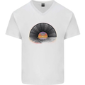 Vinyl Sunset Record LP Turntable Music Mens V-Neck Cotton T-Shirt White