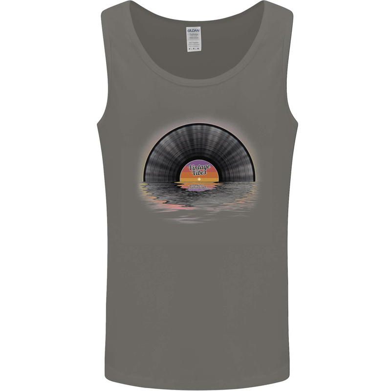 Vinyl Sunset Record LP Turntable Music Mens Vest Tank Top Charcoal